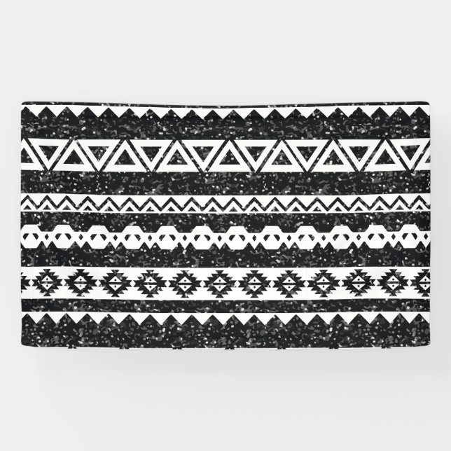 Lona Formas geométricas blancas con brillo negro Azteca (Horizontal)