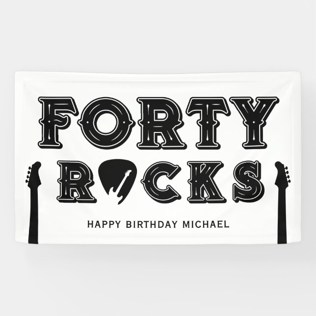 Lona Forty Rocks Guitar Pick 40th Birthday Party (Horizontal)