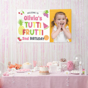 Lona Foto Colorida Tutti Frutti Cumpleaños Feliz para C