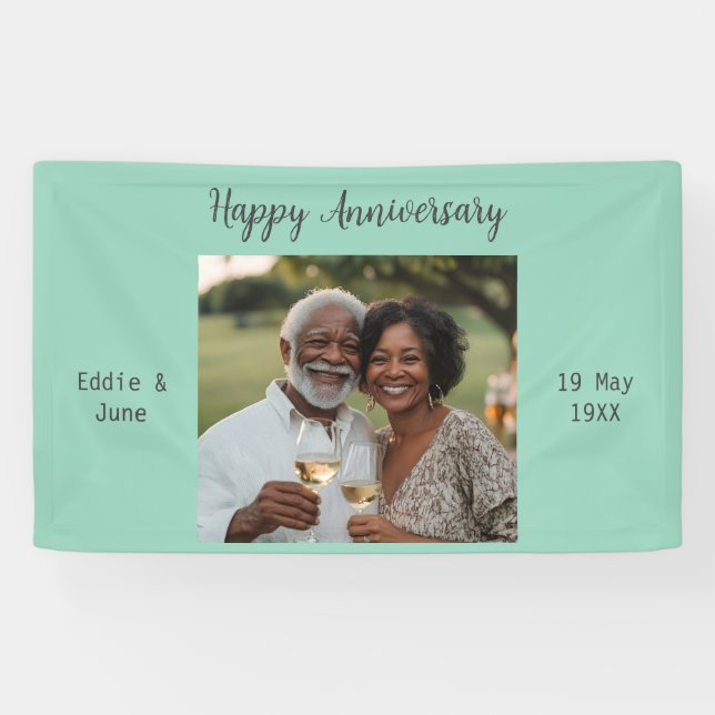 Lona Foto de aniversario Banner moderno Sage Green (Horizontal)