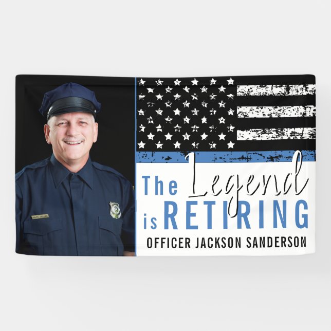 Lona Foto de bandera de línea azul delgada de jubilació (Horizontal)