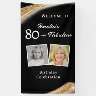 Lona Foto de bienvenida de cumpleaños negro dorado 80 y