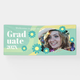 Lona Foto de bienvenida graduada Daisy azul teal