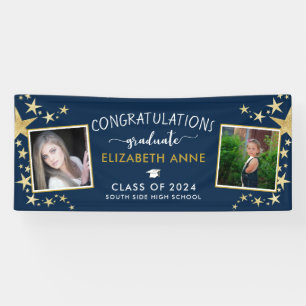 Lona Foto de Blue & Gold Stars Felicitaciones Graduado