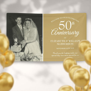 Lona Foto de boda del 50º aniversario Bienvenida dorada