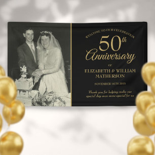 Lona Foto de boda del 50 aniversario Dorado Negro Bienv
