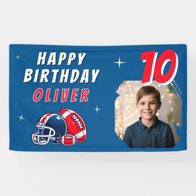Lona Foto de Cartel de Cumpleaños de Fútbol Americano c (Horizontal)