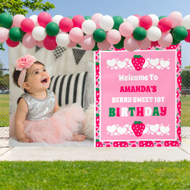 Lona Foto de celebración del primer cumpleaños de fresa