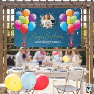 Lona Foto de Confeti Azul Personalizada Feliz Cumpleaño
