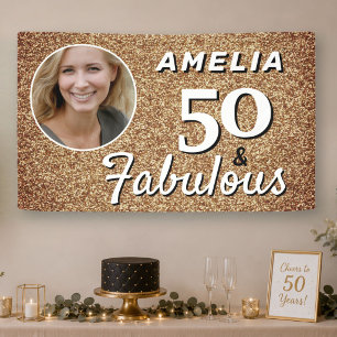 Lona Foto de cumpleaños 50 y fabuloso con brillo dorado
