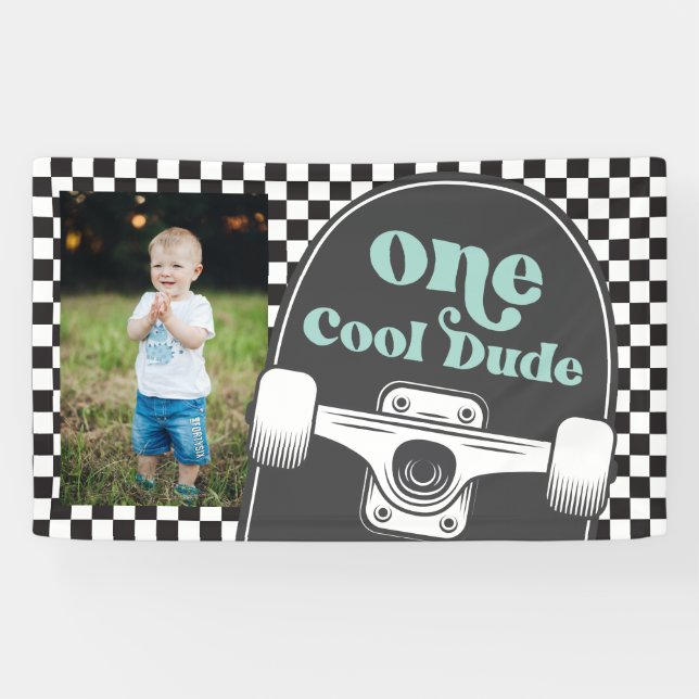 Lona Foto de cumpleaños de Skateboard One Cool Dude (Horizontal)