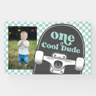 Lona Foto de cumpleaños de Skateboard One Cool Dude