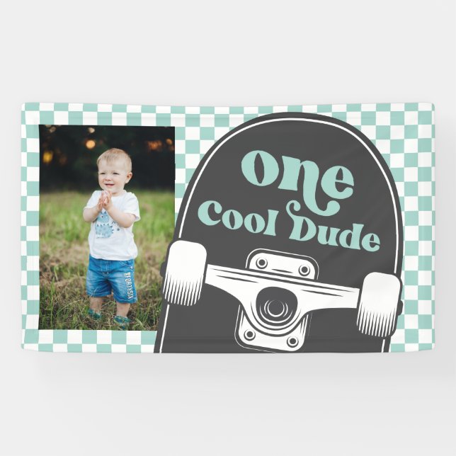 Lona Foto de cumpleaños de Skateboard One Cool Dude (Horizontal)