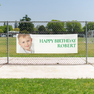 Lona Foto de cumpleaños infantil personalizada verde y