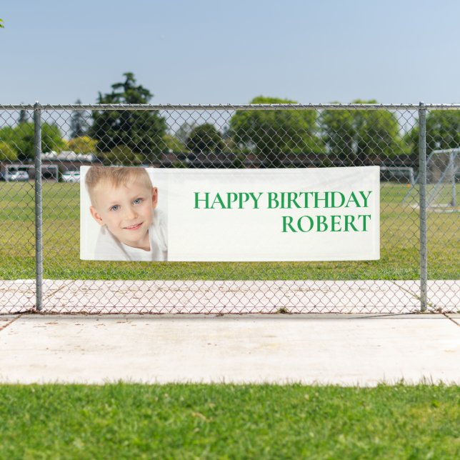 Lona Foto de cumpleaños infantil personalizada verde y  (In situ)