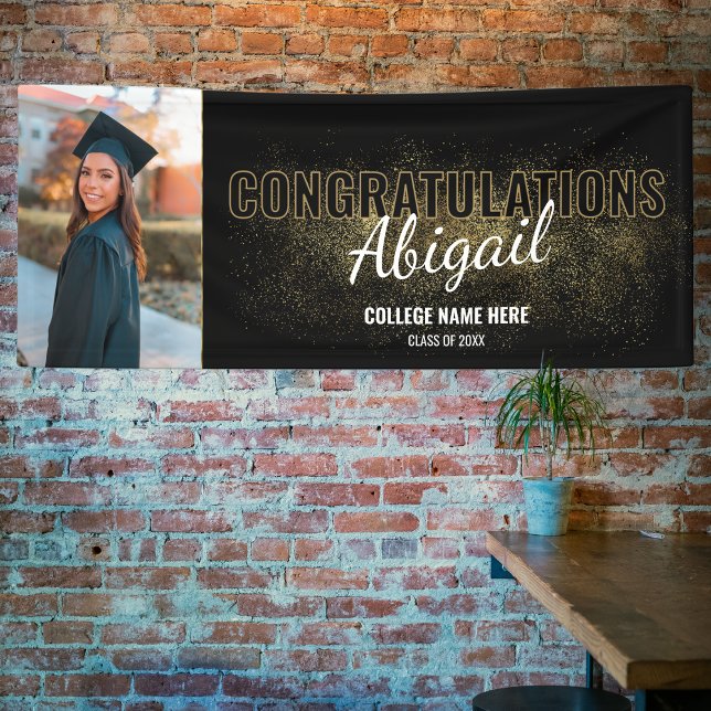 Lona Foto de felicitaciones por graduación en negro y o (Subido por el creador)