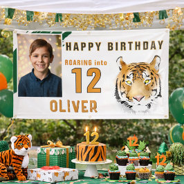 Lona Foto de fiesta de cumpleaños con cabeza de tigre e