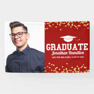 Lona Foto de fiesta de graduación de oro rojo para grad