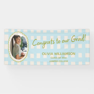 Lona Foto de Gingham Azul Felicidades Graduado Celebrac