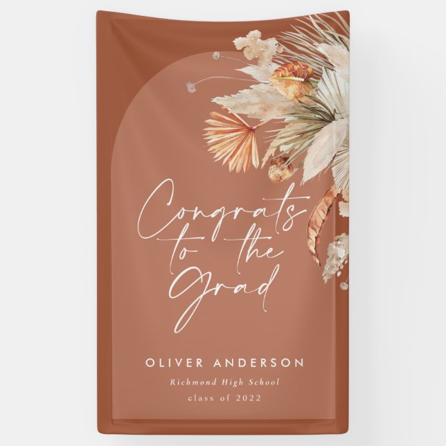Lona Foto de graduación arco terracota pampas botánico (Vertical)