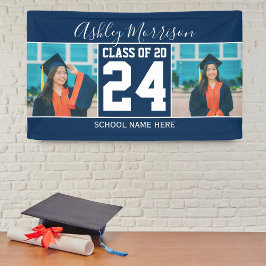 Lona Foto de graduación azul marino y blanco