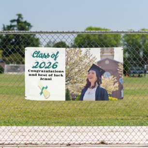 Lona foto de graduación con guión verde de la promoción