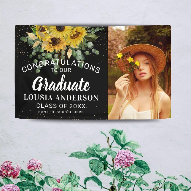 Lona Foto de graduación de Sunflower & Gold Confetti (Subido por el creador)