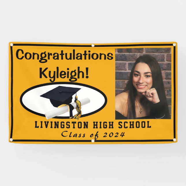Lona Foto de graduación de vinilo de oro y negro (Horizontal)
