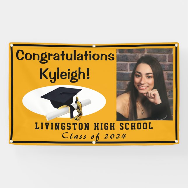 Lona Foto de graduación de vinilo dorado y negro (Horizontal)