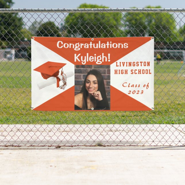 Lona Foto de graduación de vinilo naranja y blanco (In situ)