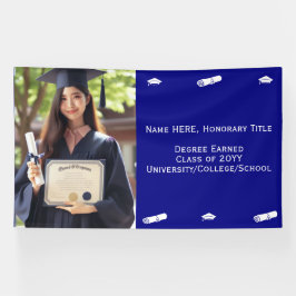 Lona Foto de Graduación, Gorra y Diploma Plantilla Azul