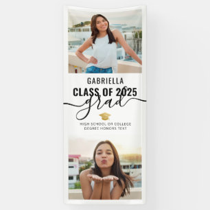 Lona Foto de graduación Guión blanco y dorado moderno