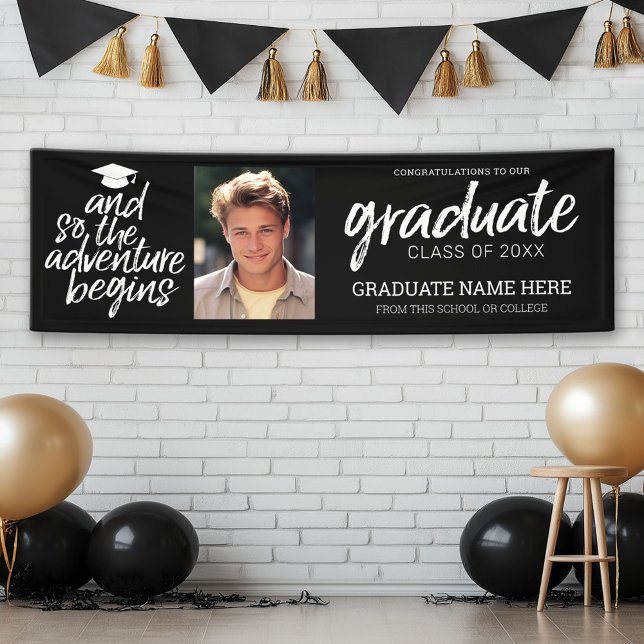 Lona Foto de graduación - La aventura comienza en la we (Custom Graduation Banner with Photo)
