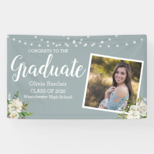Lona Foto de graduación moderna Floral String Lights