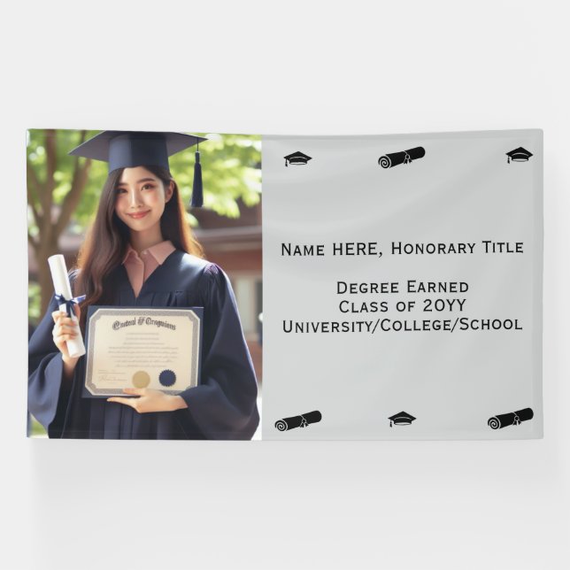 Lona Foto de graduación personalizada, Diploma, plantil (Horizontal)