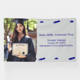 Lona Foto de graduación, plantilla azul de diploma y go