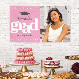 Lona Foto de graduación rosa gorro gris simple negrita