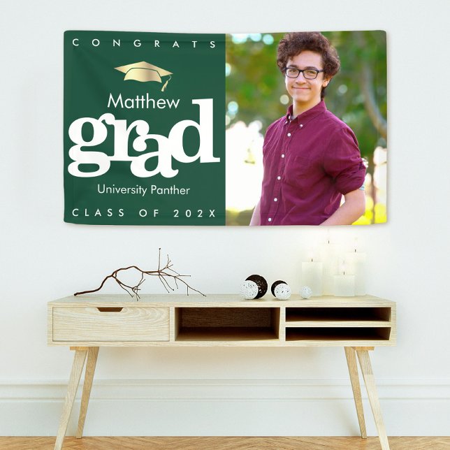 Lona Foto de graduación verde gorra de oro moderno negr (Subido por el creador)