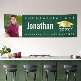 Lona Foto de graduación verde gorra de oro moderno negr