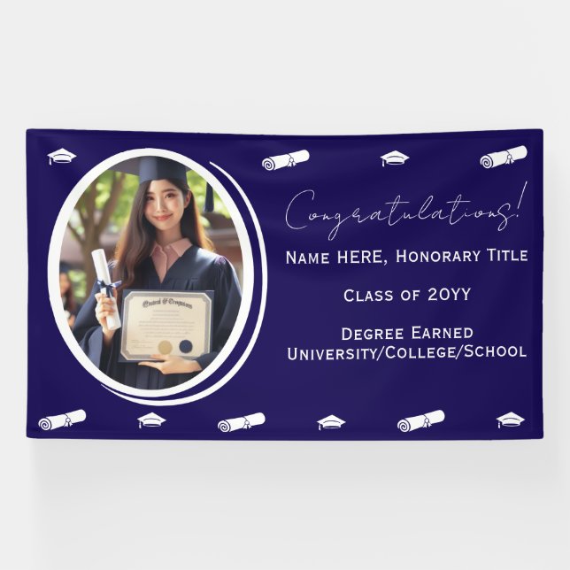 Lona Foto de graduación y gorra, diploma Felicitaciones (Horizontal)