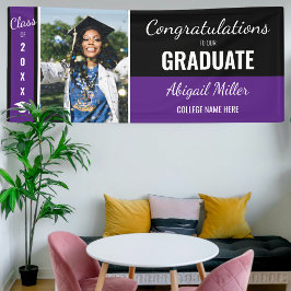 Lona Foto De Graduado De Felicitaciones Negra Y Púrpura