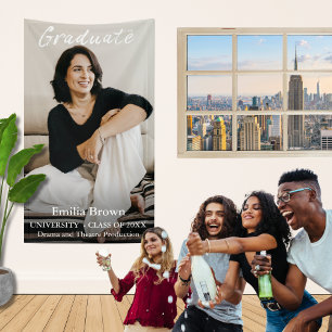 Lona Foto de graduado y elegante guión y texto en blanc