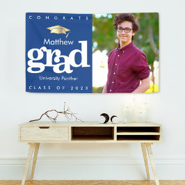 Lona Foto de la graduación azul gorra de oro negrita si