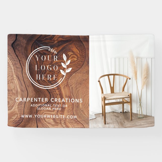 Lona Foto de Logo de Carpintería de Madera Moderna y El (Horizontal)