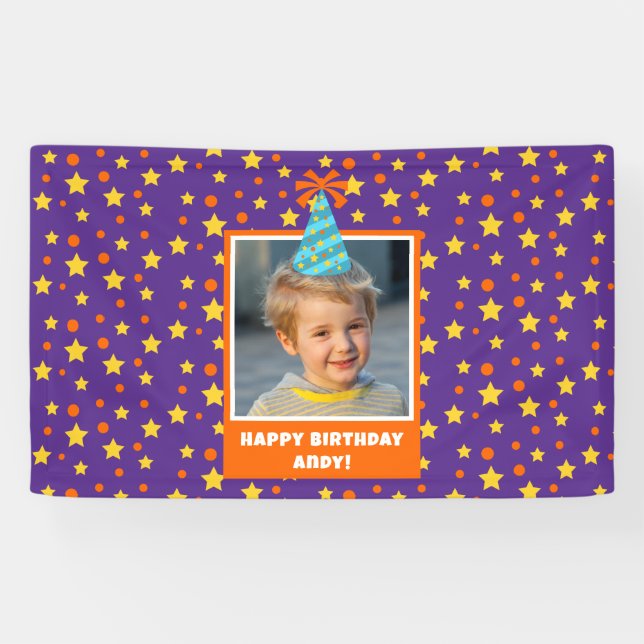 Lona Foto de niño personalizada Feliz cumpleaños con Go (Horizontal)