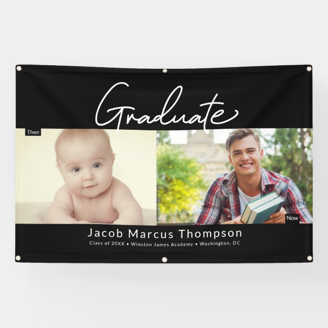Lona Foto de Personalizado de Graduados de Entonces y a (Horizontal)