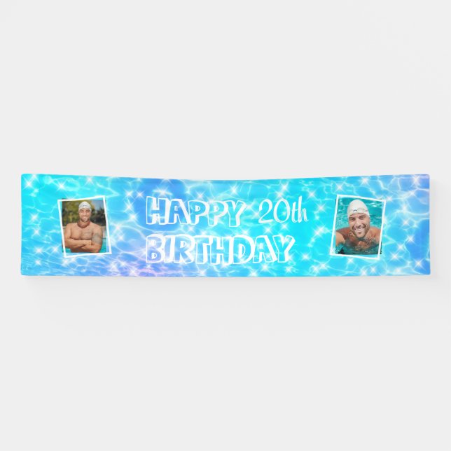 Lona Foto de personalizado Piscina de cumpleaños fiesta (Horizontal)
