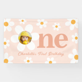 Lona Foto de Pink Daisy Primer Fiesta de cumpleaños