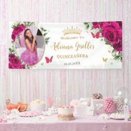 Lona Foto de Quinceañera Floral de Rosas de color rosa