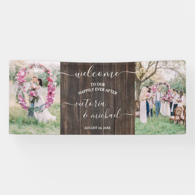 Lona Foto de Rustic Wood boda Bienvenida (Horizontal)